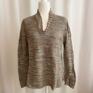 J‎ Jill V-Neck Multicolored Marled Knit Sweater Size Medium